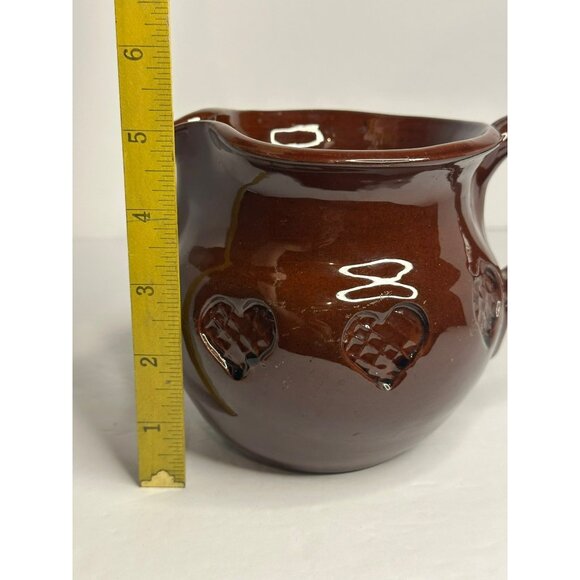 VTG Ned Foltz Pottery Glazed Redware Heart Decorated Pitcher Signed & Dated 1986 - Picture 8 of 8